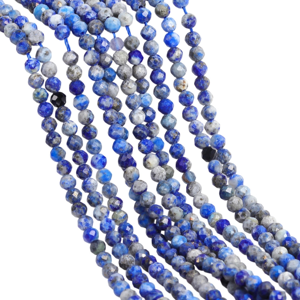 Natural lapis lazuli micro faceted beads in 2mm, 3mm, 4mm. Deep blue stone spacer beads for delicate bracelets and DIY jewelry making