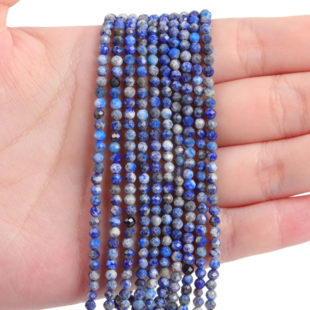 Natural lapis lazuli micro faceted beads in 2mm, 3mm, 4mm. Deep blue stone spacer beads for delicate bracelets and DIY jewelry making