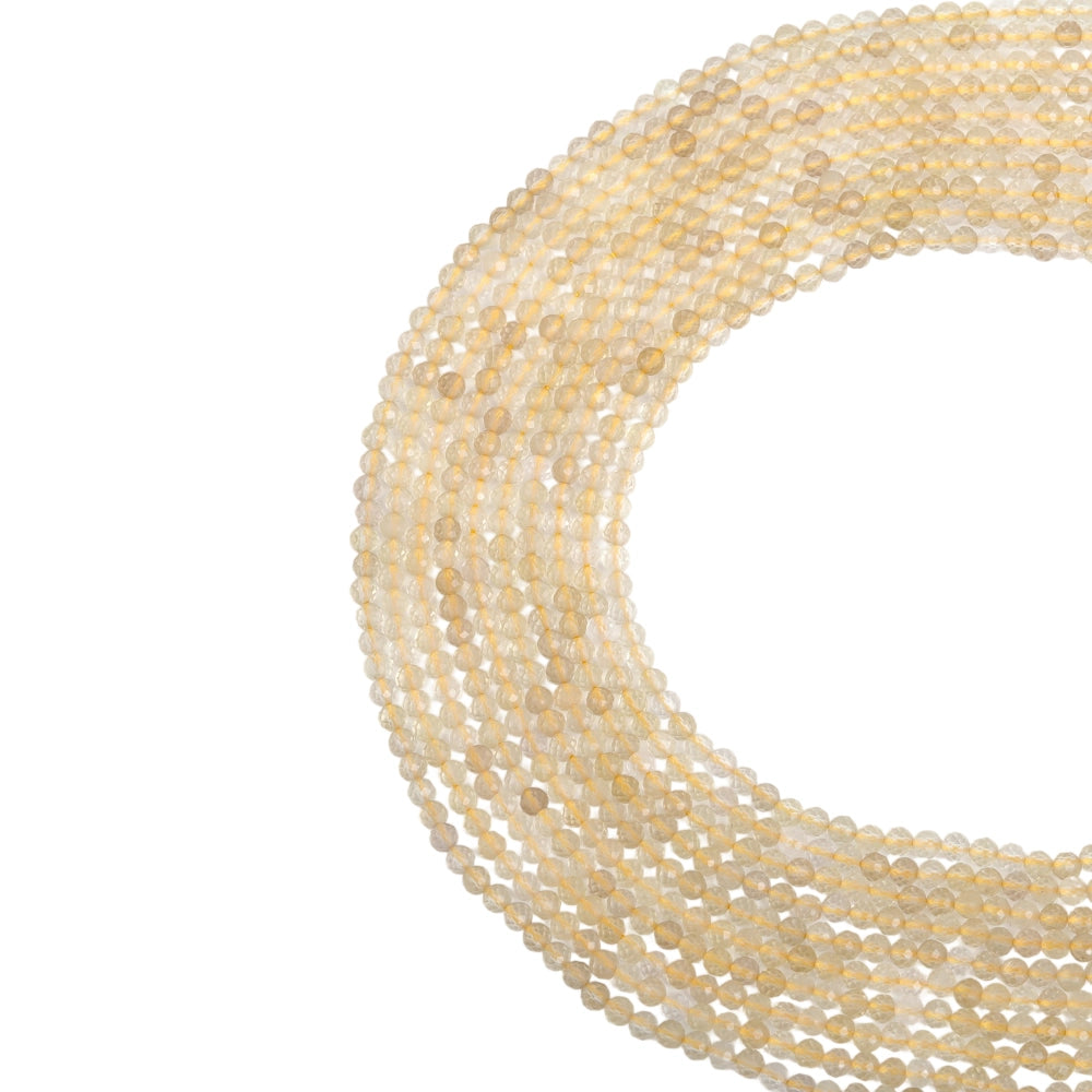 Natural lemon quartz micro faceted beads in 2mm, 3mm, 4mm. Pale yellow stone spacer beads for delicate bracelets and DIY jewelry making