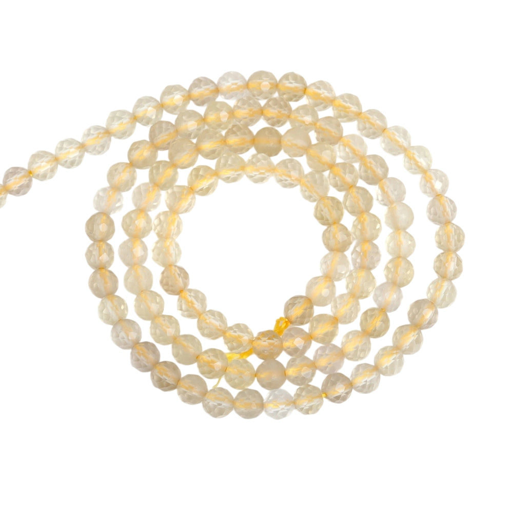 Natural lemon quartz micro faceted beads in 2mm, 3mm, 4mm. Pale yellow stone spacer beads for delicate bracelets and DIY jewelry making