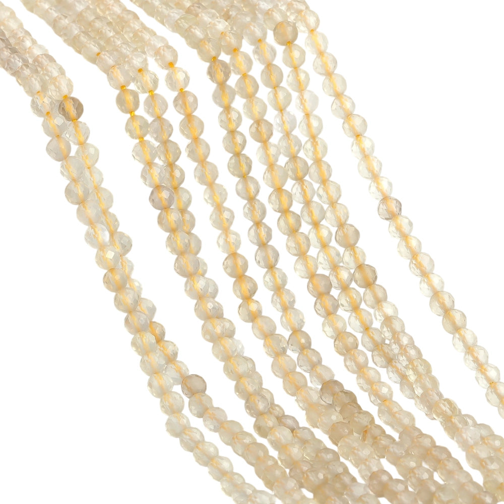 Natural lemon quartz micro faceted beads in 2mm, 3mm, 4mm. Pale yellow stone spacer beads for delicate bracelets and DIY jewelry making