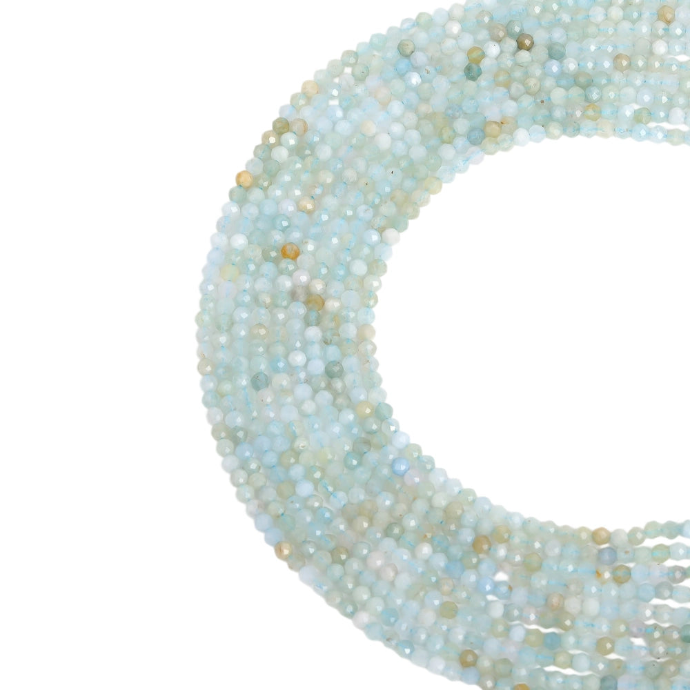 Natural light aquamarine micro faceted beads in 2mm, 3mm, 4mm. Icy blue stone spacer beads for delicate bracelets and DIY jewelry making