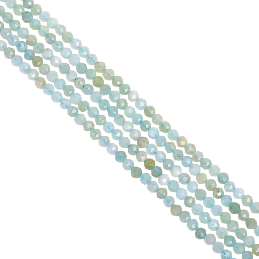 Natural light aquamarine micro faceted beads in 2mm, 3mm, 4mm. Icy blue stone spacer beads for delicate bracelets and DIY jewelry making