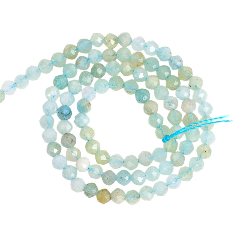Natural light aquamarine micro faceted beads in 2mm, 3mm, 4mm. Icy blue stone spacer beads for delicate bracelets and DIY jewelry making