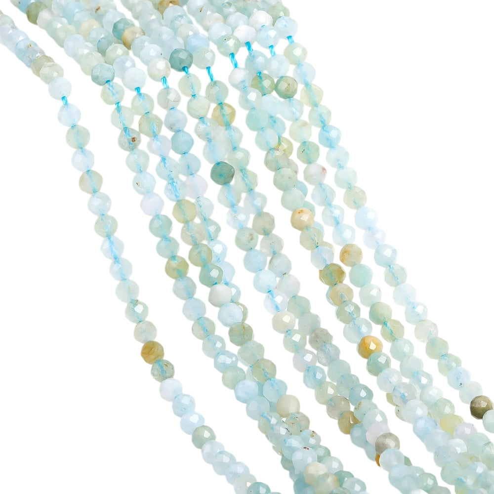 Natural light aquamarine micro faceted beads in 2mm, 3mm, 4mm. Icy blue stone spacer beads for delicate bracelets and DIY jewelry making