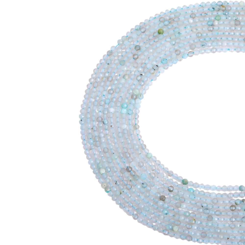 Natural light blue aquamarine micro faceted beads in 2mm, 3mm, 4mm. Icy blue stone spacer beads for delicate bracelets and DIY jewelry making