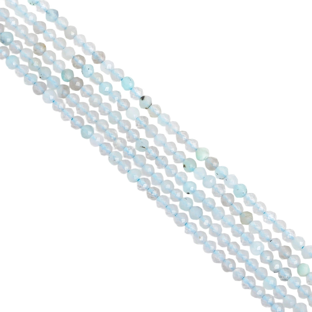 Natural light blue aquamarine micro faceted beads in 2mm, 3mm, 4mm. Icy blue stone spacer beads for delicate bracelets and DIY jewelry making
