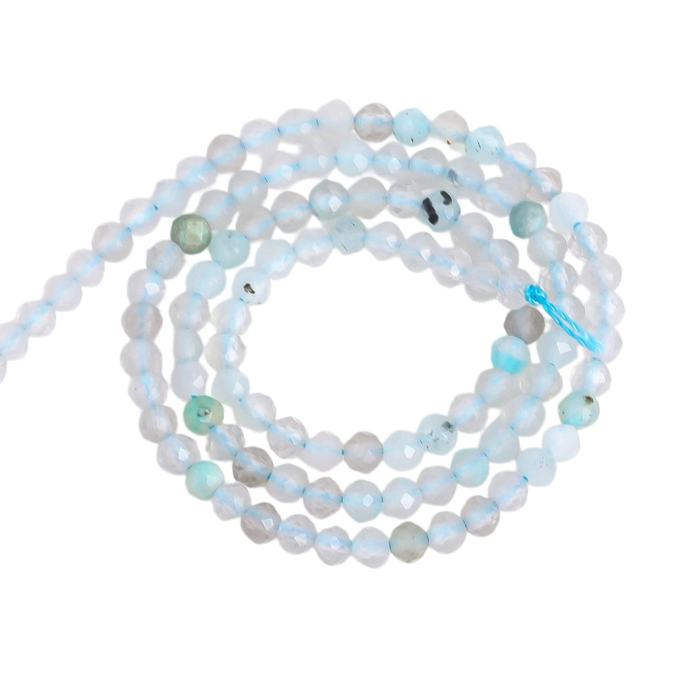 Natural light blue aquamarine micro faceted beads in 2mm, 3mm, 4mm. Icy blue stone spacer beads for delicate bracelets and DIY jewelry making