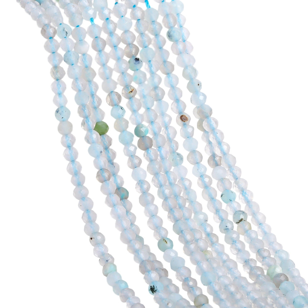 Natural light blue aquamarine micro faceted beads in 2mm, 3mm, 4mm. Icy blue stone spacer beads for delicate bracelets and DIY jewelry making