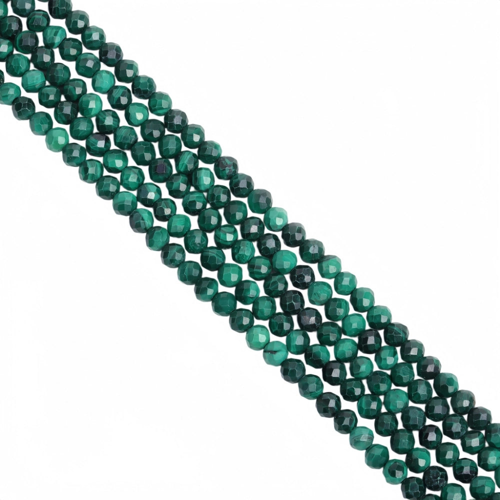Natural malachite micro faceted beads in 2mm, 3mm, 4mm. Deep green stone spacer beads for delicate bracelets and DIY jewelry making