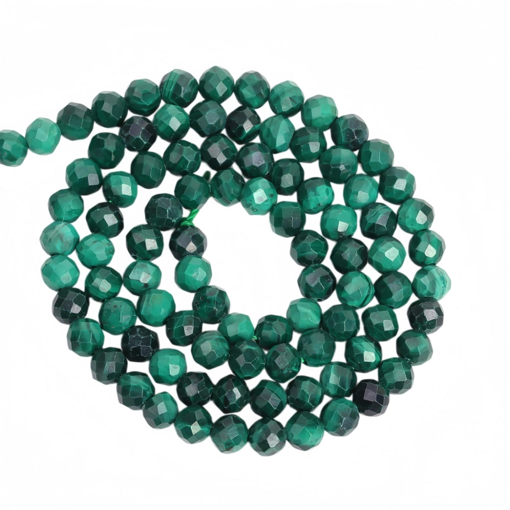 Natural malachite micro faceted beads in 2mm, 3mm, 4mm. Deep green stone spacer beads for delicate bracelets and DIY jewelry making