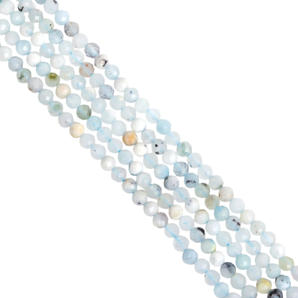 Natural milky blue aquamarine micro faceted beads in 2mm, 3mm, 4mm. Cloudy blue stone spacer beads for delicate bracelets and DIY jewelry making