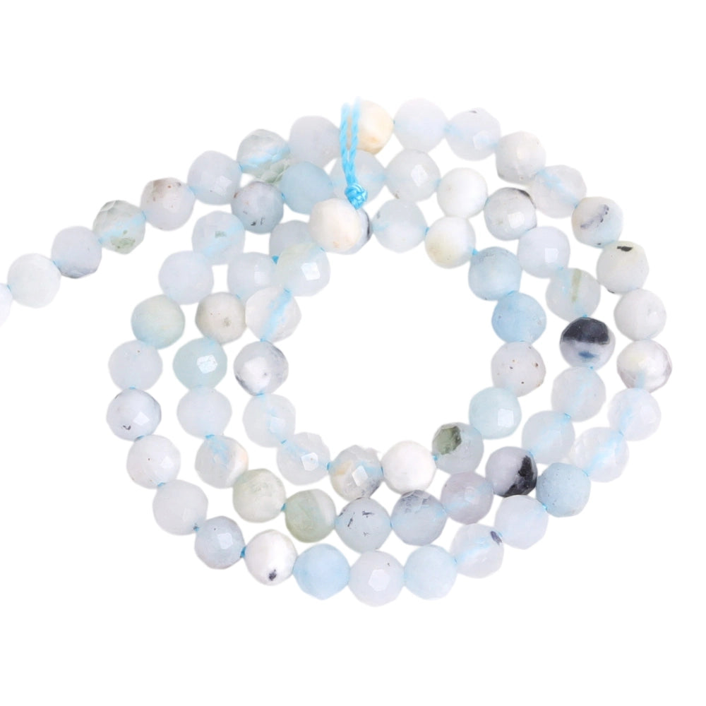 Natural milky blue aquamarine micro faceted beads in 2mm, 3mm, 4mm. Cloudy blue stone spacer beads for delicate bracelets and DIY jewelry making