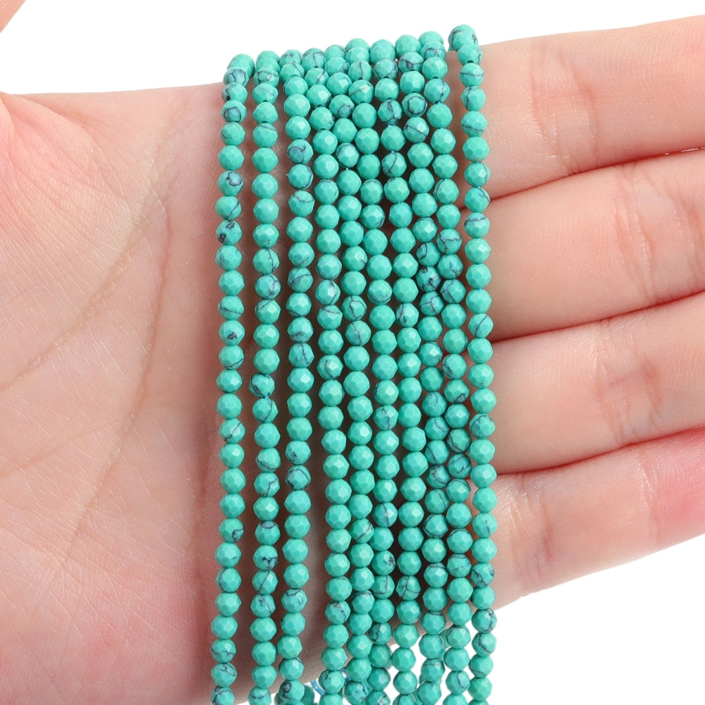 Natural mint green turquoise micro faceted beads in 2mm, 3mm, 4mm. Mint green stone spacer beads for delicate bracelets and DIY jewelry making