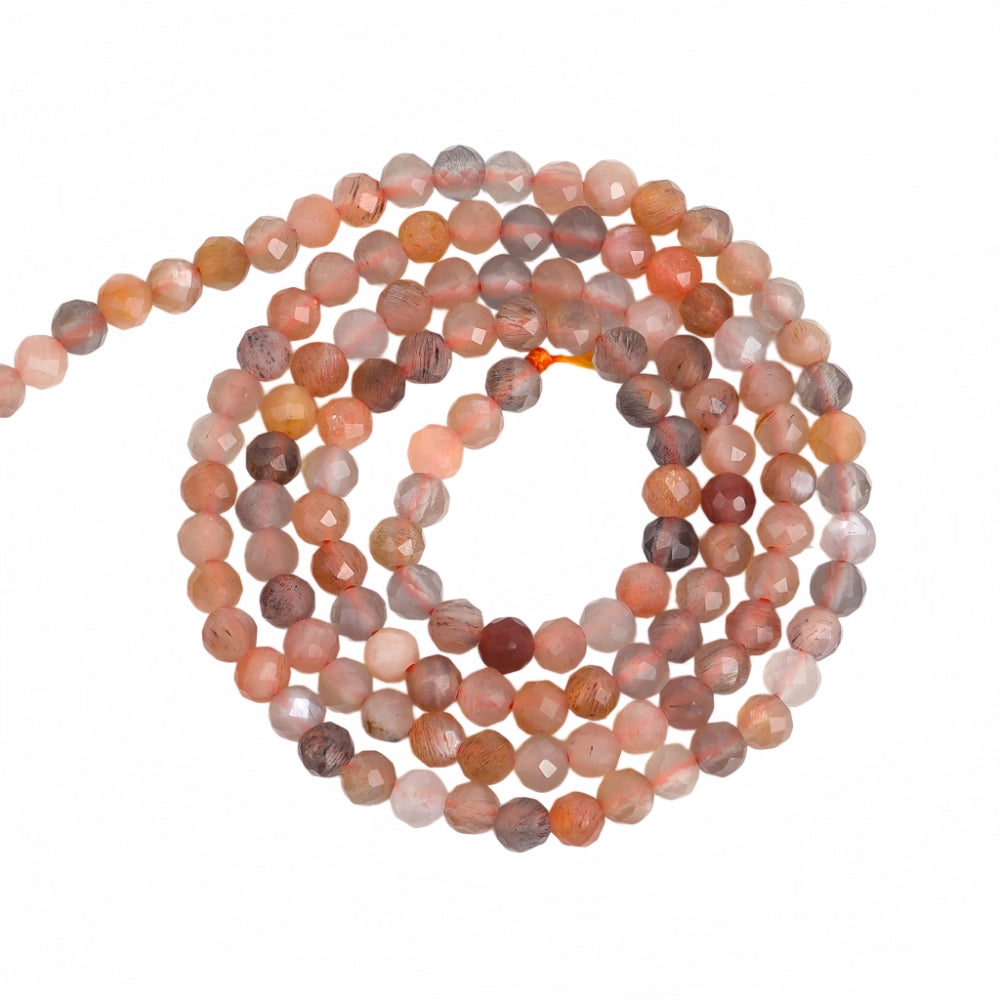 Natural mix moonstone micro faceted beads in 2mm, 3mm, 4mm. Peach and grey stone spacer beads for delicate bracelets and DIY jewelry making