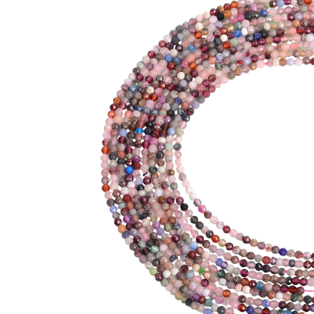 Natural mixed gemstone micro faceted beads in 2mm, 3mm, 4mm. Rainbow stone spacer beads for delicate bracelets and DIY jewelry making