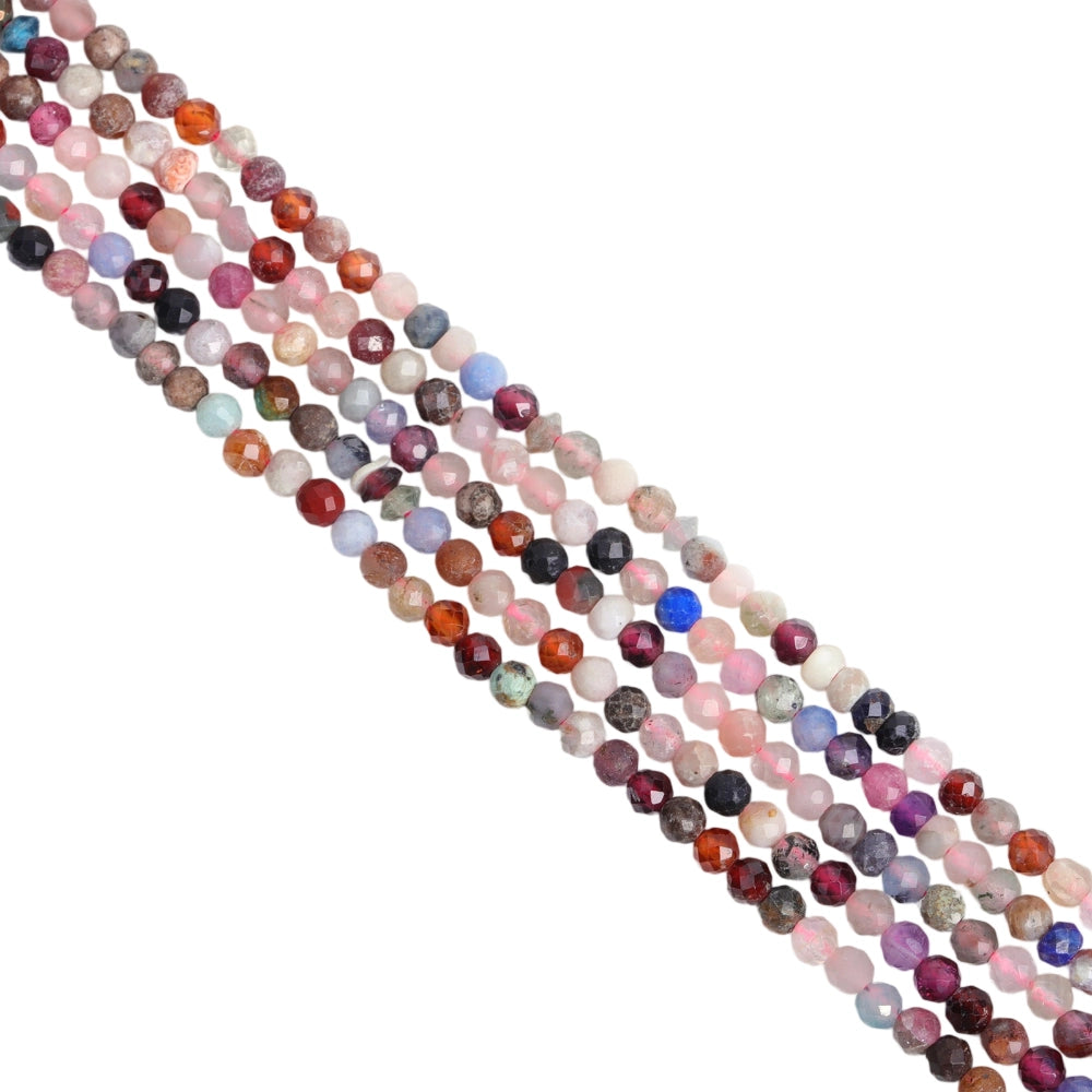Natural mixed gemstone micro faceted beads in 2mm, 3mm, 4mm. Rainbow stone spacer beads for delicate bracelets and DIY jewelry making