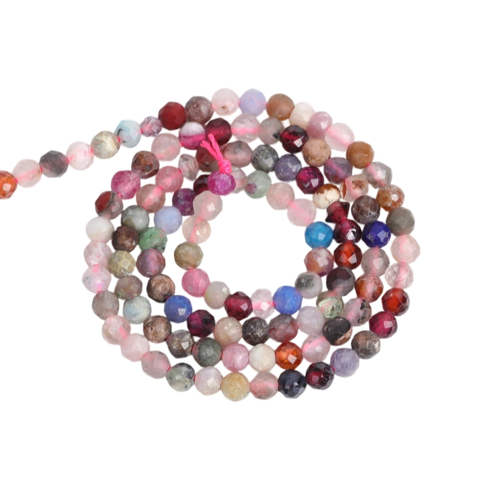 Natural mixed gemstone micro faceted beads in 2mm, 3mm, 4mm. Rainbow stone spacer beads for delicate bracelets and DIY jewelry making