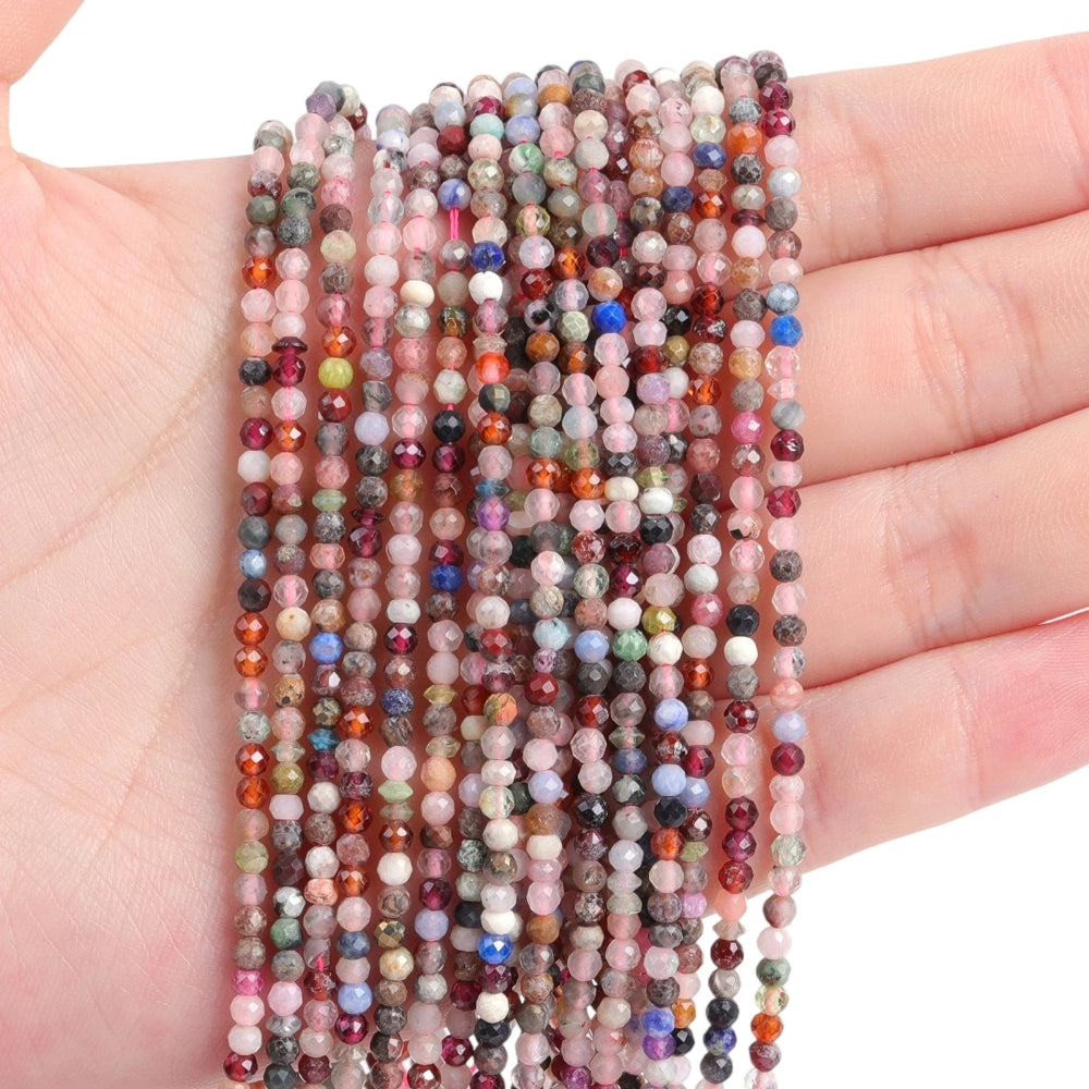 Natural mixed gemstone micro faceted beads in 2mm, 3mm, 4mm. Rainbow stone spacer beads for delicate bracelets and DIY jewelry making