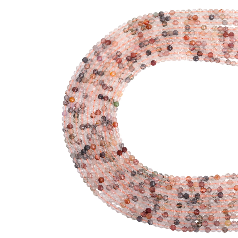 Natural mixed rutilated quartz micro faceted beads in 2mm, 3mm, 4mm. Multi-color stone spacer beads for delicate bracelets and DIY jewelry making
