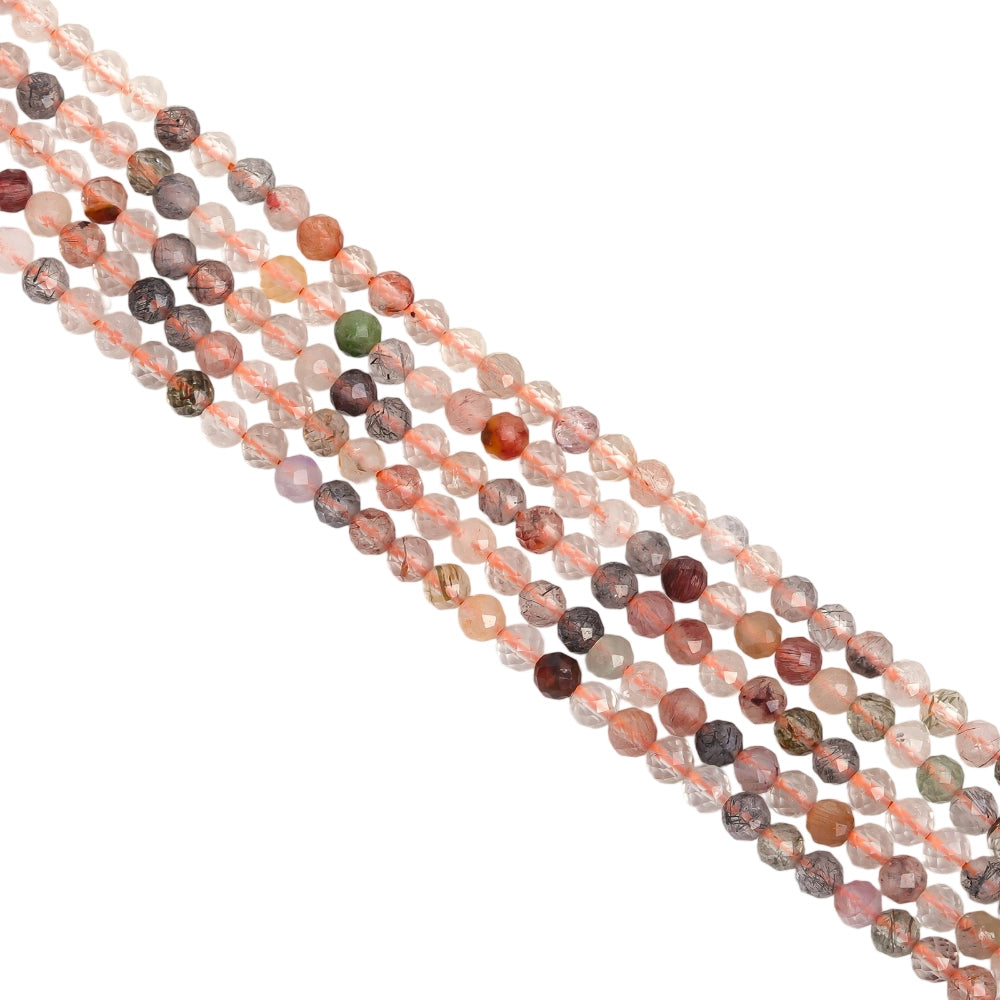 Natural mixed rutilated quartz micro faceted beads in 2mm, 3mm, 4mm. Multi-color stone spacer beads for delicate bracelets and DIY jewelry making