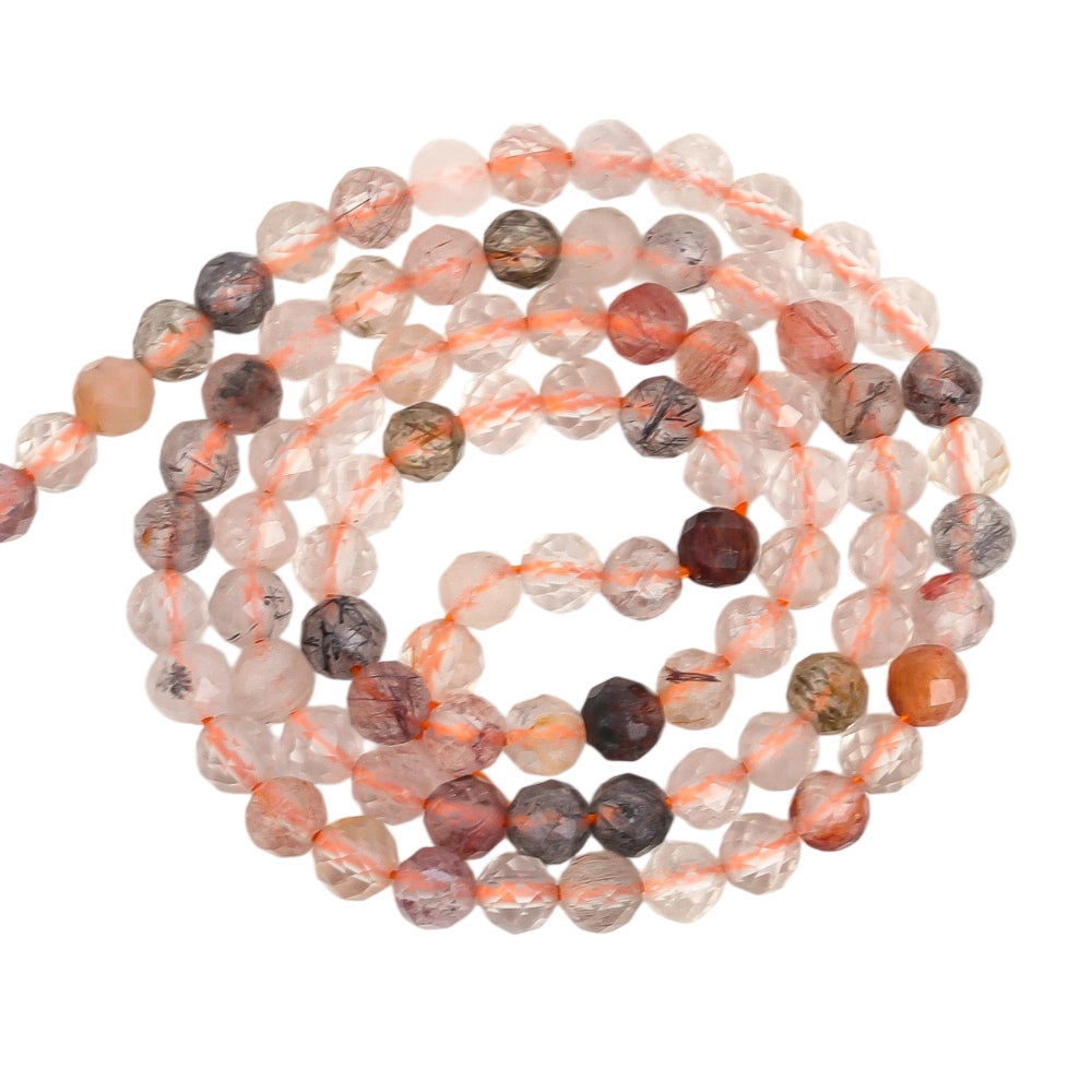Natural mixed rutilated quartz micro faceted beads in 2mm, 3mm, 4mm. Multi-color stone spacer beads for delicate bracelets and DIY jewelry making
