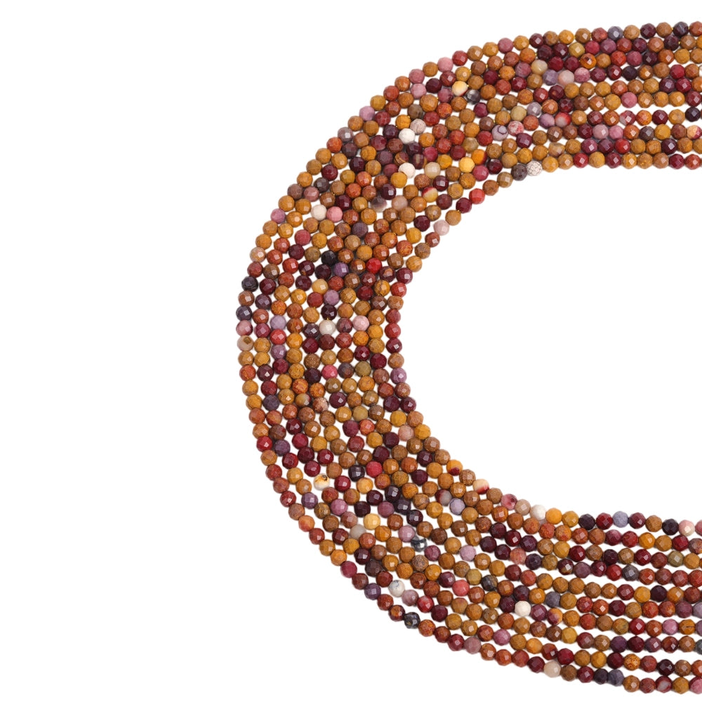 Natural mookaite micro faceted beads in 2mm, 3mm, 4mm. Warm earth tone stone spacer beads for delicate bracelets and DIY jewelry making
