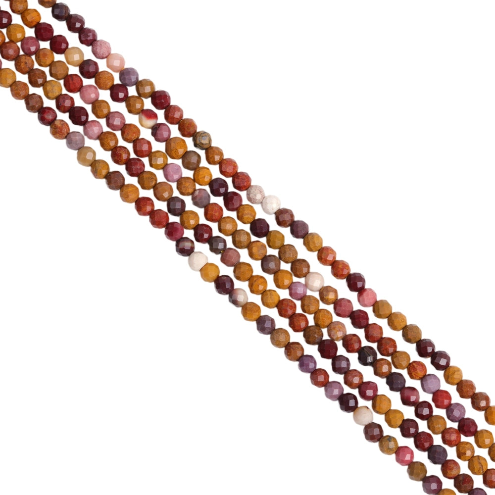 Natural mookaite micro faceted beads in 2mm, 3mm, 4mm. Warm earth tone stone spacer beads for delicate bracelets and DIY jewelry making