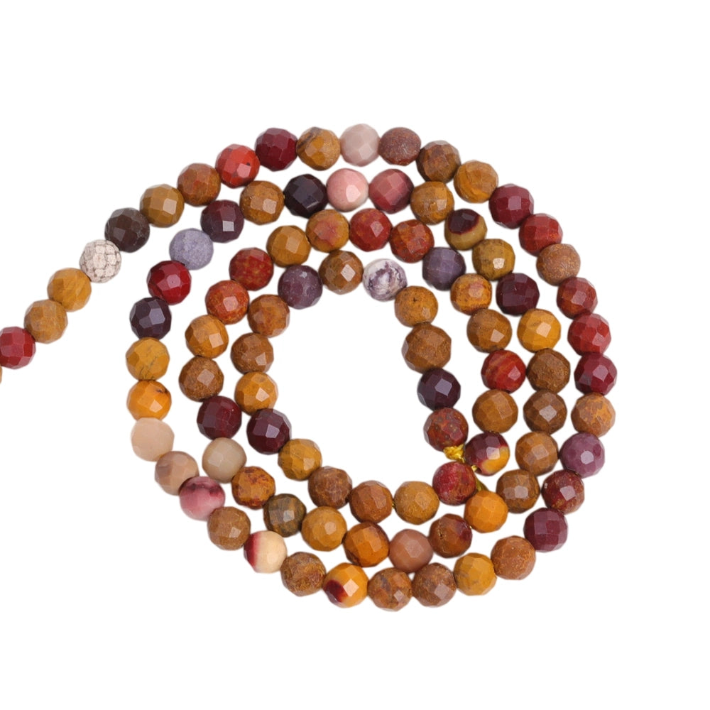 Natural mookaite micro faceted beads in 2mm, 3mm, 4mm. Warm earth tone stone spacer beads for delicate bracelets and DIY jewelry making