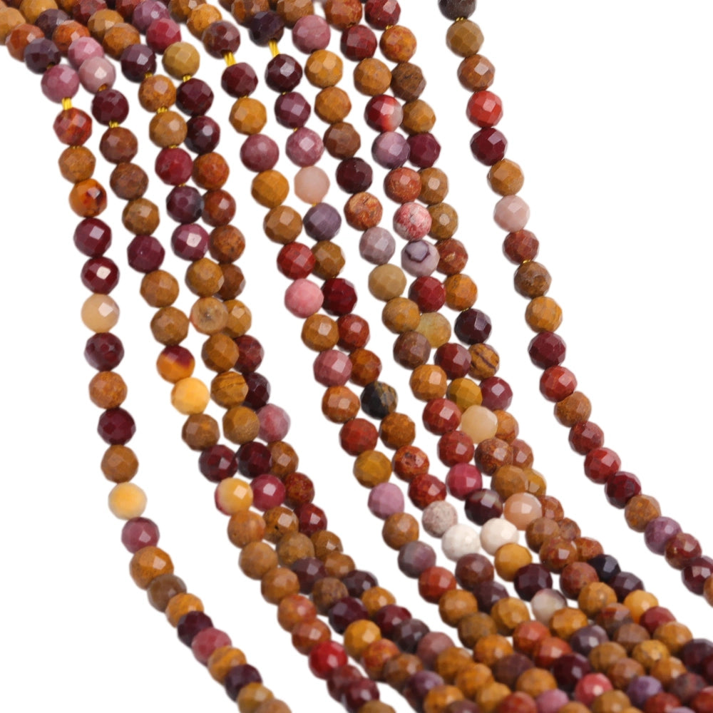 Natural mookaite micro faceted beads in 2mm, 3mm, 4mm. Warm earth tone stone spacer beads for delicate bracelets and DIY jewelry making