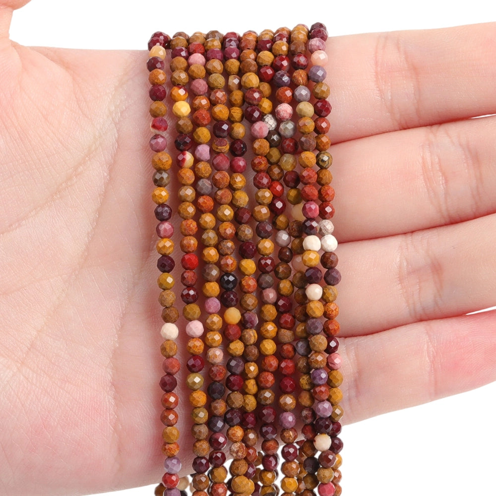 Natural mookaite micro faceted beads in 2mm, 3mm, 4mm. Warm earth tone stone spacer beads for delicate bracelets and DIY jewelry making