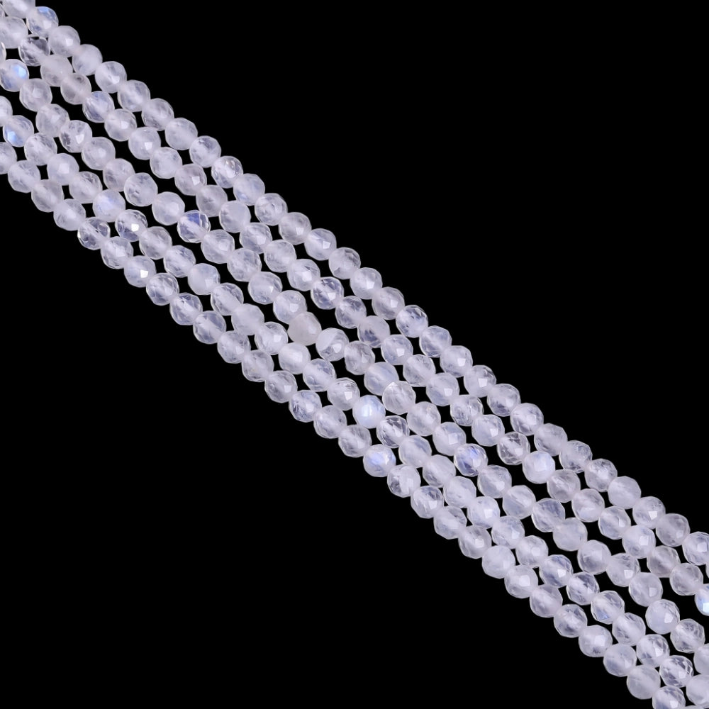 Natural moonstone micro faceted beads in 2mm, 3mm, 4mm. Translucent white stone spacer beads for delicate bracelets and DIY jewelry making