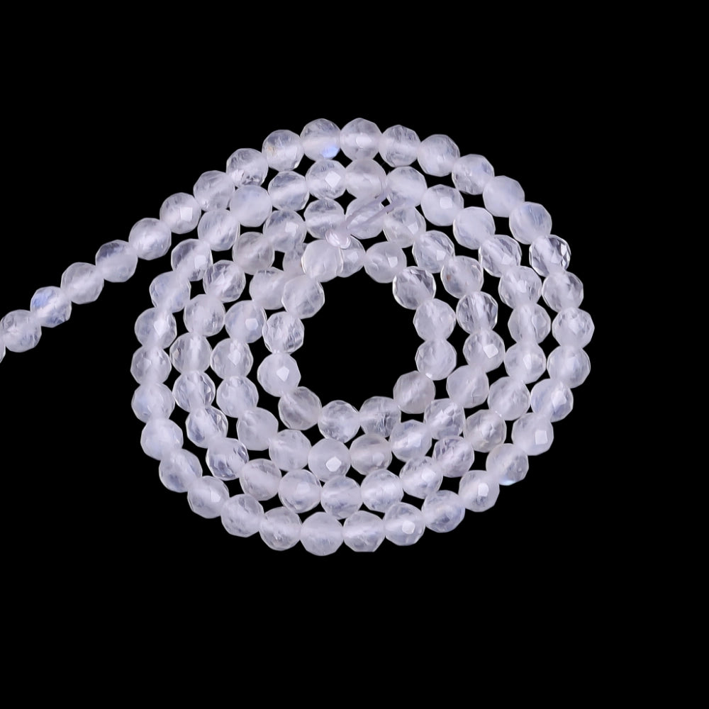 Natural moonstone micro faceted beads in 2mm, 3mm, 4mm. Translucent white stone spacer beads for delicate bracelets and DIY jewelry making