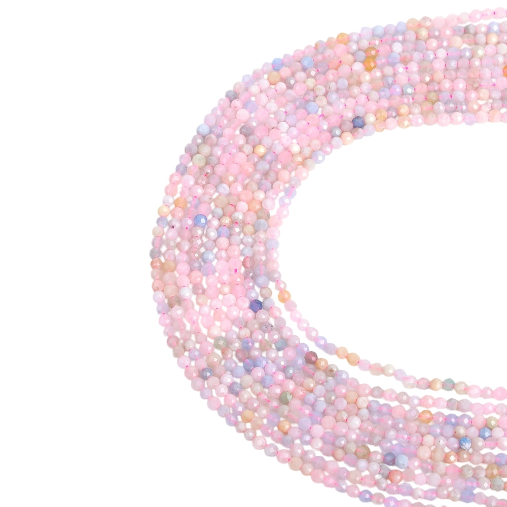 Natural morganite micro faceted beads in 2mm, 3mm, 4mm. Pale pink stone spacer beads for delicate bracelets and DIY jewelry making
