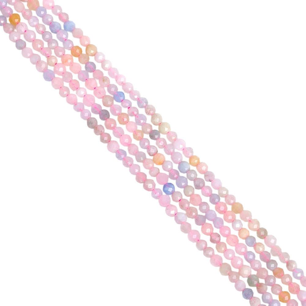 Natural morganite micro faceted beads in 2mm, 3mm, 4mm. Pale pink stone spacer beads for delicate bracelets and DIY jewelry making