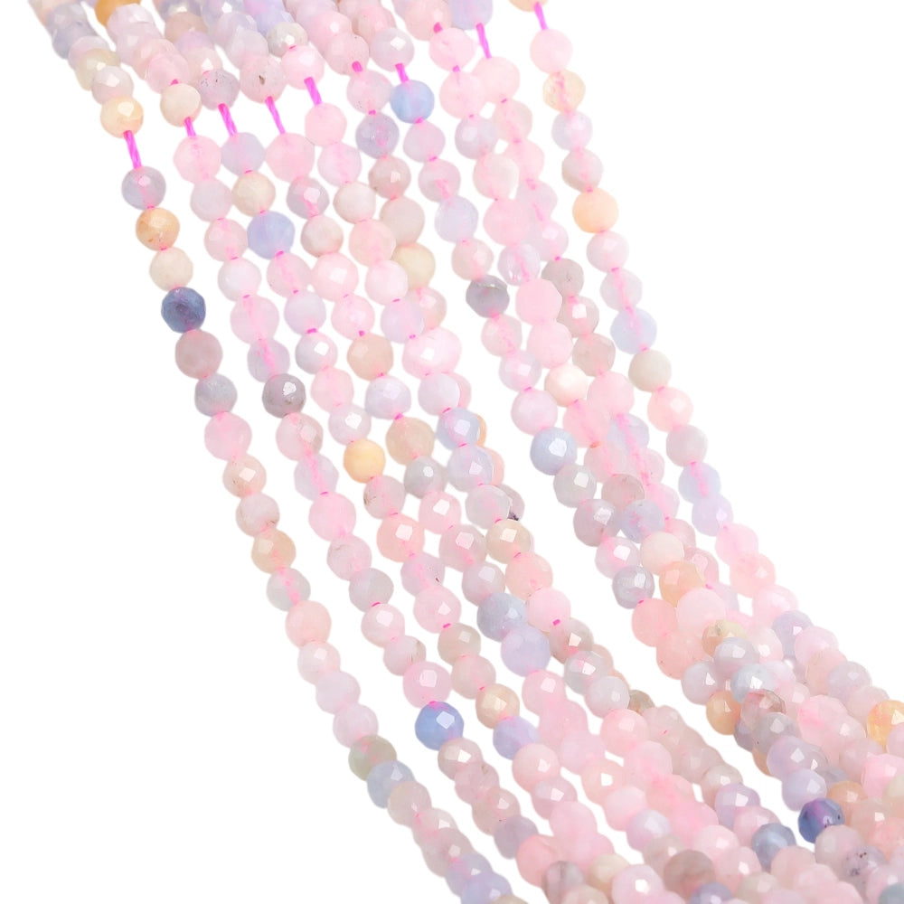 Natural morganite micro faceted beads in 2mm, 3mm, 4mm. Pale pink stone spacer beads for delicate bracelets and DIY jewelry making