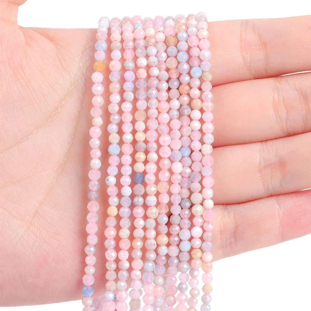 Natural morganite micro faceted beads in 2mm, 3mm, 4mm. Pale pink stone spacer beads for delicate bracelets and DIY jewelry making