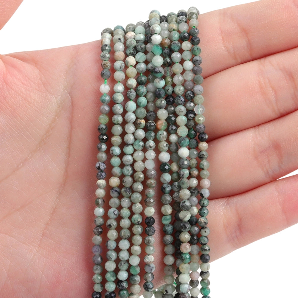 Natural moss agate micro faceted beads in 2mm, 3mm, 4mm. Green stone spacer beads for delicate bracelets and DIY jewelry making