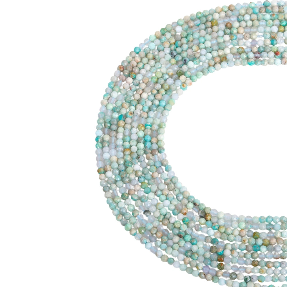 Natural multi-color amazonite micro faceted beads in 2mm, 3mm, 4mm. Blue green stone spacer beads for delicate bracelets and DIY jewelry making