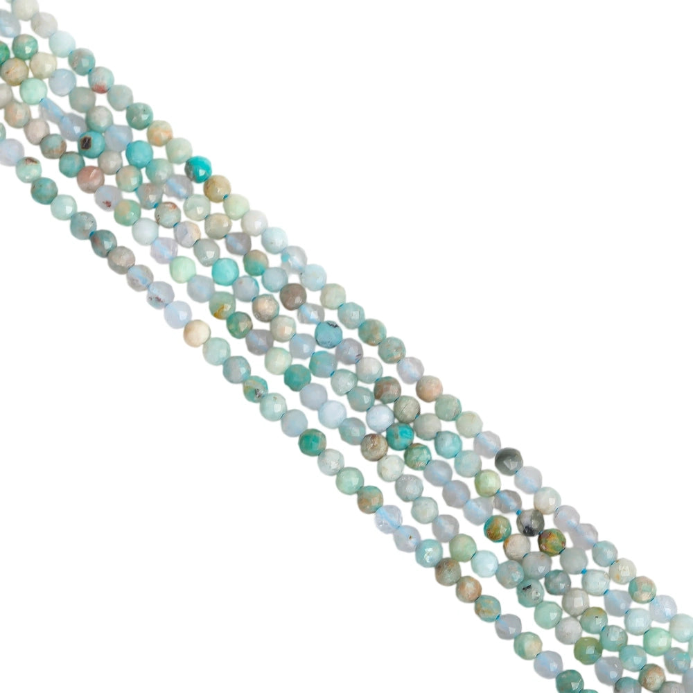 Natural multi-color amazonite micro faceted beads in 2mm, 3mm, 4mm. Blue green stone spacer beads for delicate bracelets and DIY jewelry making