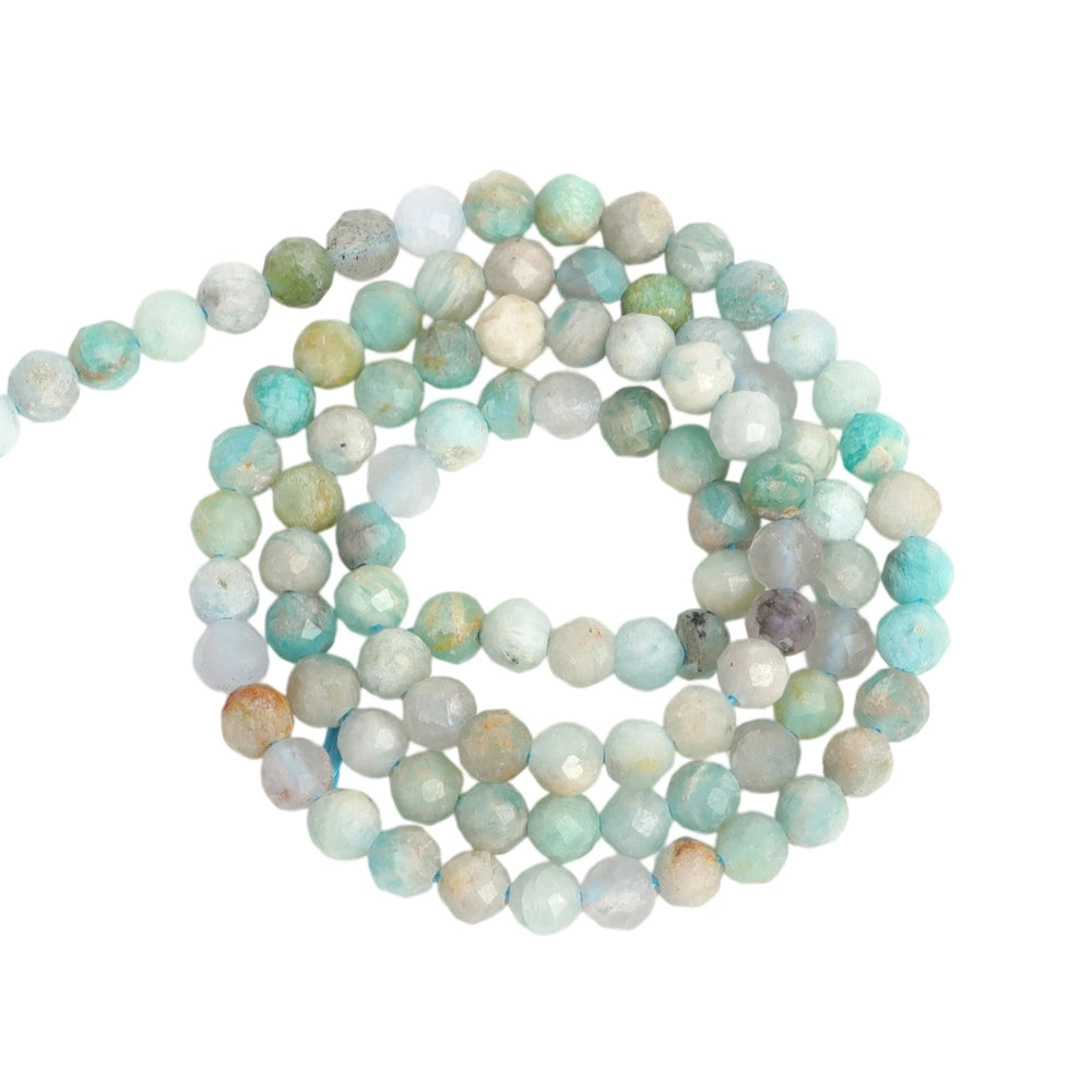 Natural multi-color amazonite micro faceted beads in 2mm, 3mm, 4mm. Blue green stone spacer beads for delicate bracelets and DIY jewelry making
