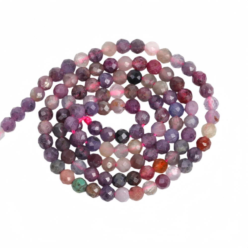Natural multi-color gemstone beads micro faceted in 2mm, 3mm, 4mm. Mixed rainbow stone spacer beads for delicate bracelets and DIY jewelry making