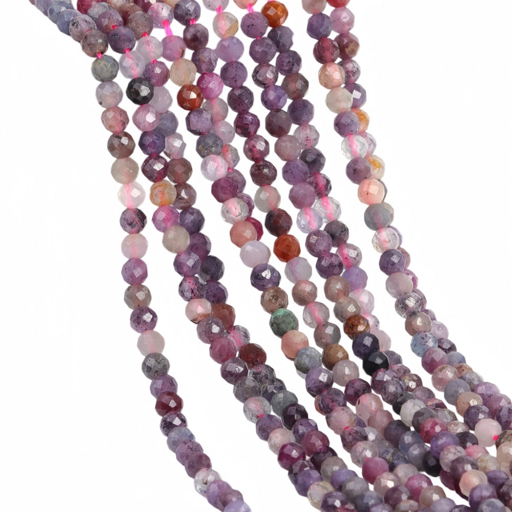 Natural multi-color gemstone beads micro faceted in 2mm, 3mm, 4mm. Mixed rainbow stone spacer beads for delicate bracelets and DIY jewelry making