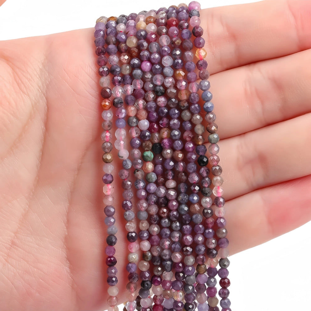Natural multi-color gemstone beads micro faceted in 2mm, 3mm, 4mm. Mixed rainbow stone spacer beads for delicate bracelets and DIY jewelry making