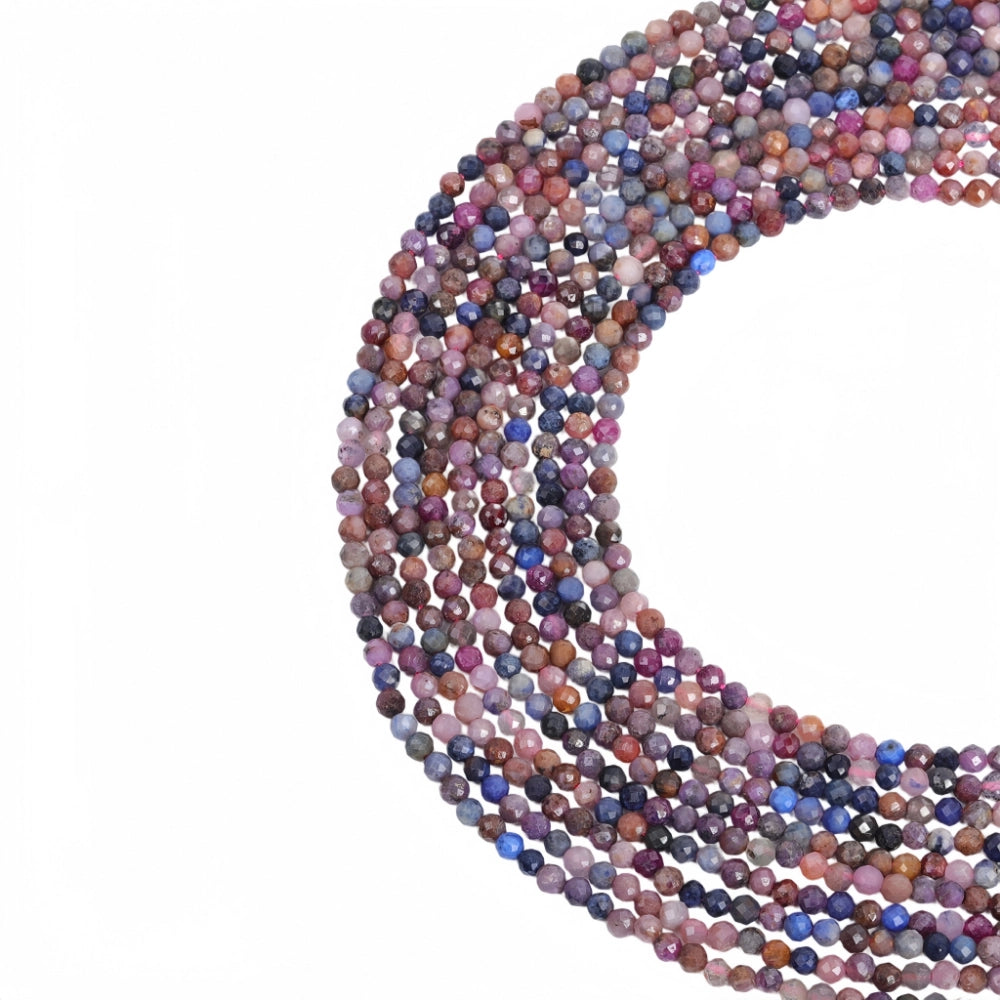 Natural multi-color sapphire micro faceted beads in 2mm, 3mm, 4mm. Mixed rainbow stone spacer beads for delicate bracelets and DIY jewelry making
