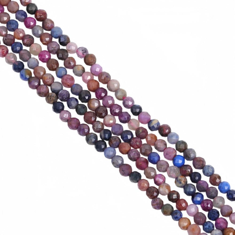 Natural multi-color sapphire micro faceted beads in 2mm, 3mm, 4mm. Mixed rainbow stone spacer beads for delicate bracelets and DIY jewelry making