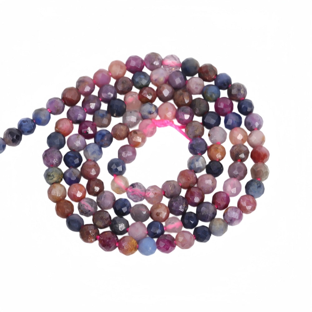 Natural multi-color sapphire micro faceted beads in 2mm, 3mm, 4mm. Mixed rainbow stone spacer beads for delicate bracelets and DIY jewelry making