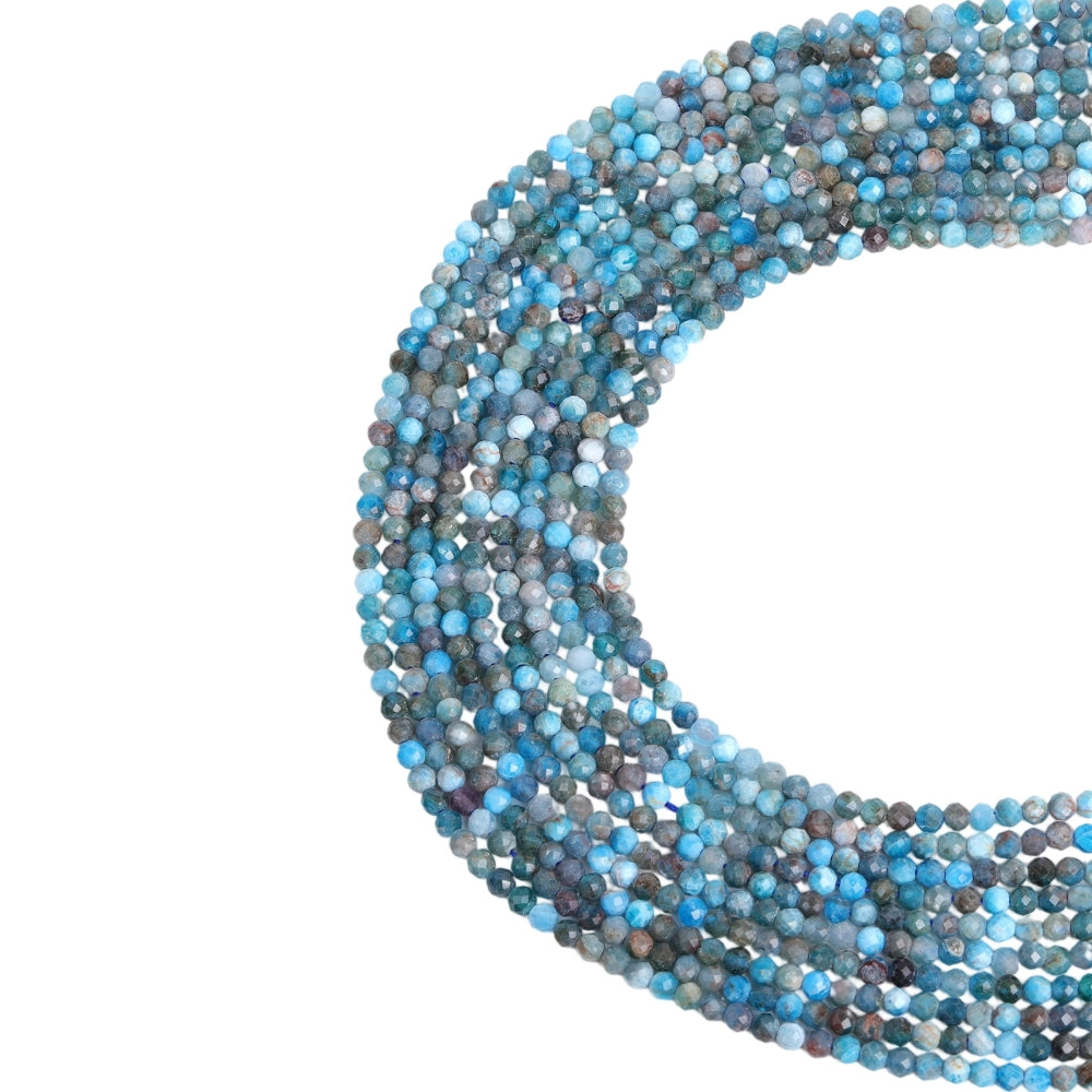 Natural neon apatite micro faceted beads in 2mm, 3mm, 4mm. Bright neon blue stone spacer beads for delicate bracelets and DIY jewelry making