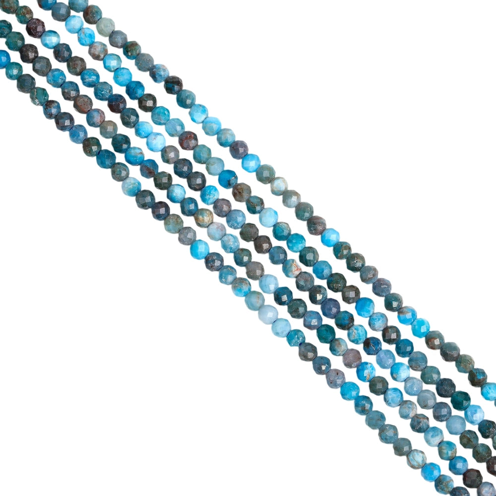 Natural neon apatite micro faceted beads in 2mm, 3mm, 4mm. Bright neon blue stone spacer beads for delicate bracelets and DIY jewelry making