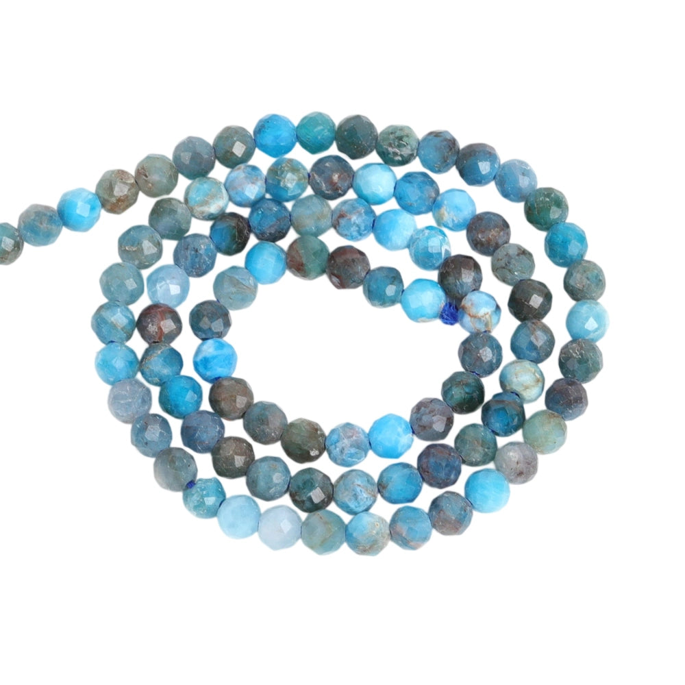 Natural neon apatite micro faceted beads in 2mm, 3mm, 4mm. Bright neon blue stone spacer beads for delicate bracelets and DIY jewelry making